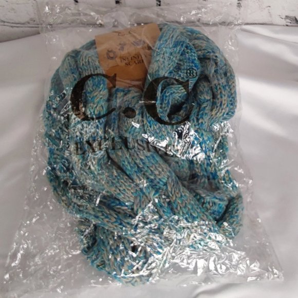 'C.C BEANIE 'INFINITY' SCARF MARBLED TEAL FULL WRAP - Picture 14 of 15